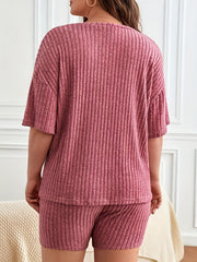 Ribbed Knit Tee & Shorts Pajama Set