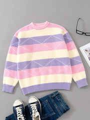 Girls' Plush Long Sleeve Knitted Sweater