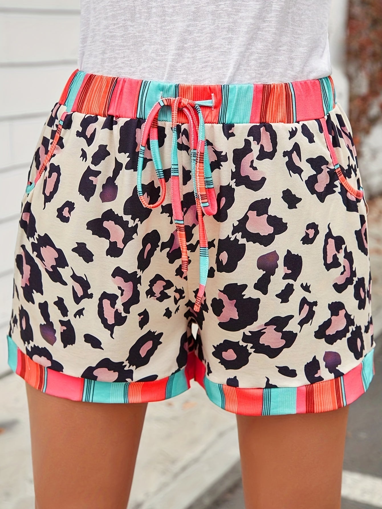Leopard Print Drawstring Shorts Women's Clothing