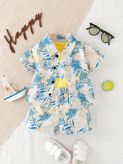 3pcs Baby Boys Leaf Print T shirt & Shirt & Shorts Set