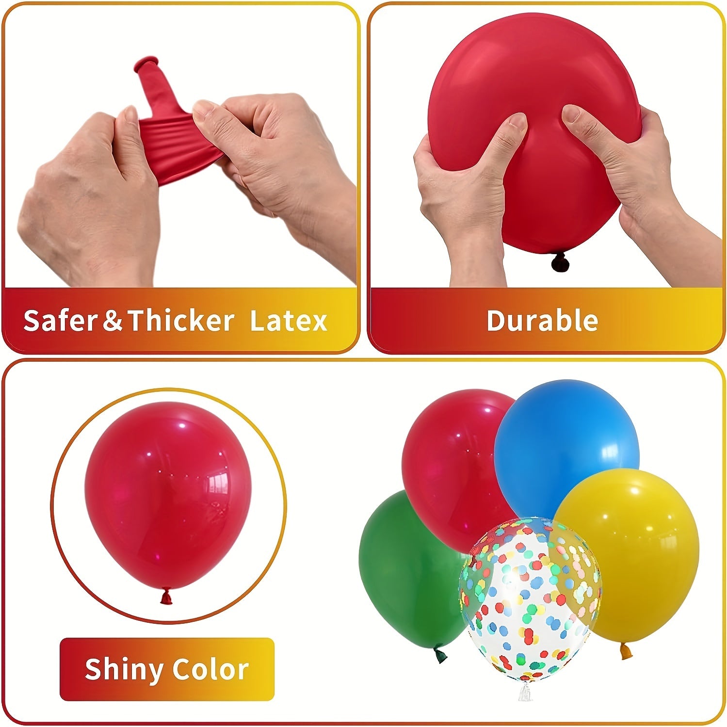 61pcs Red Yellow Green Latex Balloons Mixed Confetti Balloons Ribbon Birthday