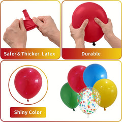 61pcs Red Yellow Green Latex Balloons Mixed Confetti Balloons Ribbon Birthday