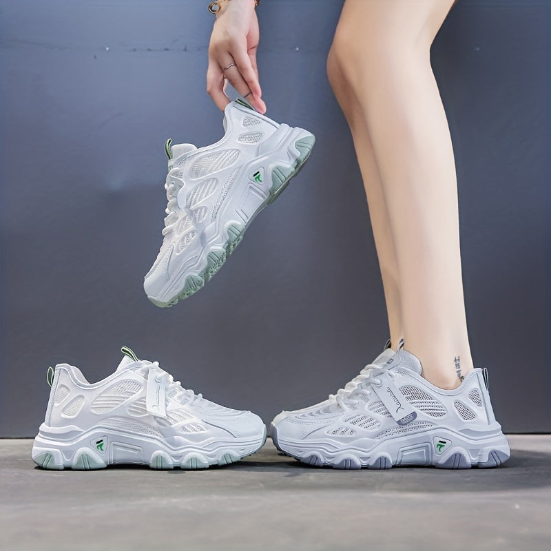 Women's Mesh Chunky Sneakers Hollow Out Lace Up Low Top Sports Shoes