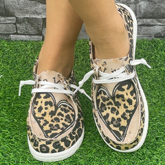 Leopard Print Love Couple Flat Skate Shoes Lightweight