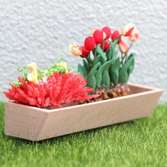 1:12 Dollhouse Wooden Planter Box Mixed Floral Garden Scene
