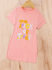 Girls Halloween Dress 'Trick Or Treat' Print Summer Casual Short Sleeves