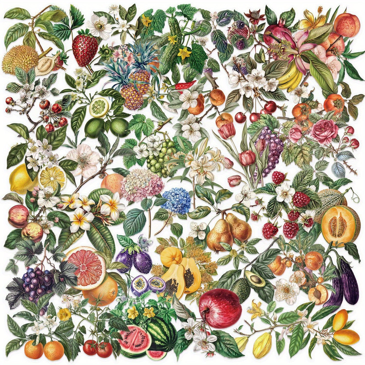50pcs Vintage Plant & Fruit Stickers for DIY Luggage Party Food Labels