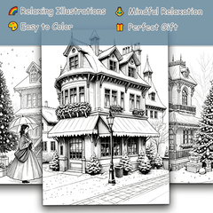 Christmas House Adult Coloring Book Snowy Scene Horse