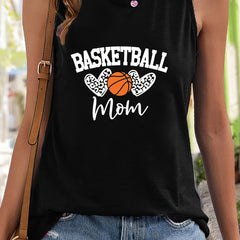 Basketball Mom Letter Pattern Stretchy Sports Vest Women's Activewear