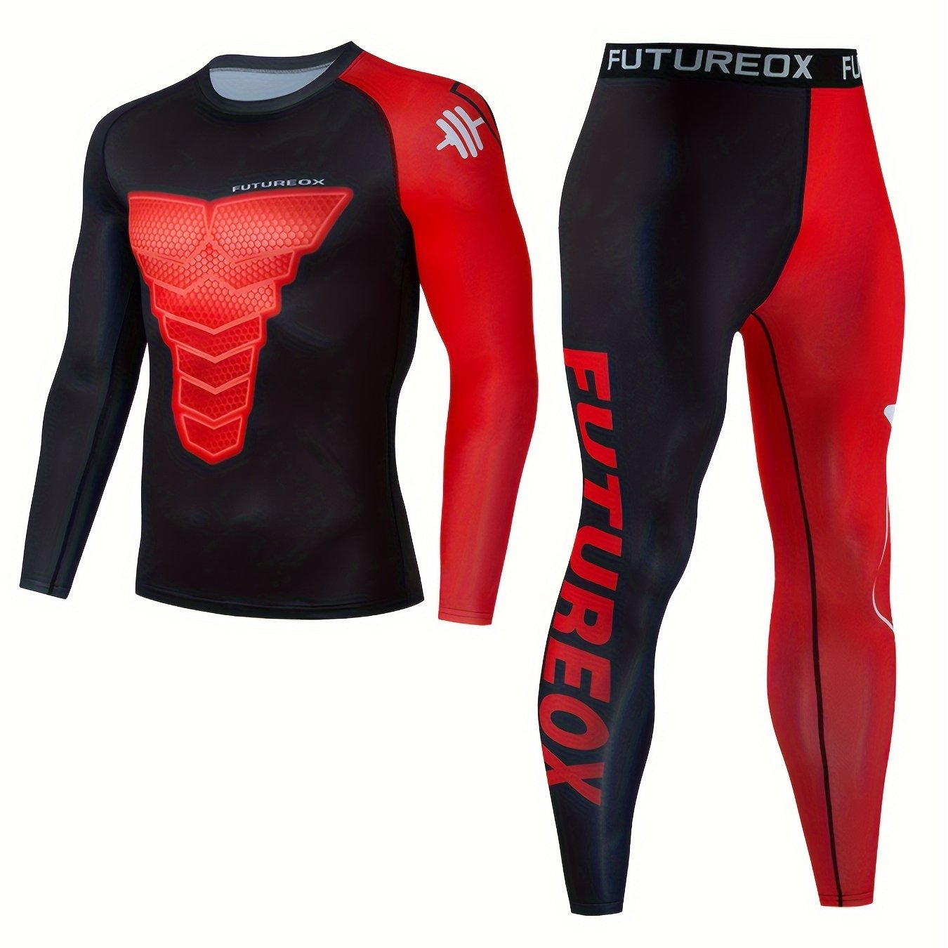 Men's Geometric Compression Shirt & Pants Set for Hiking Jogging