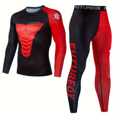 Men's Geometric Compression Shirt & Pants Set for Hiking Jogging