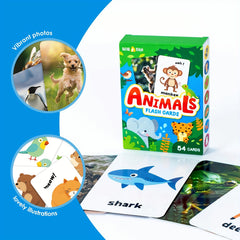 Animals Flashcards Real Photos & Cartoon Double Sided Baby Learning Cards