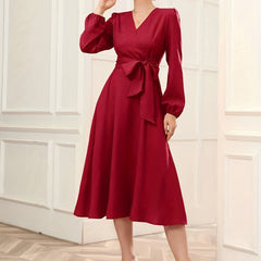 Surplice Neck Lantern Sleeve Party Dress