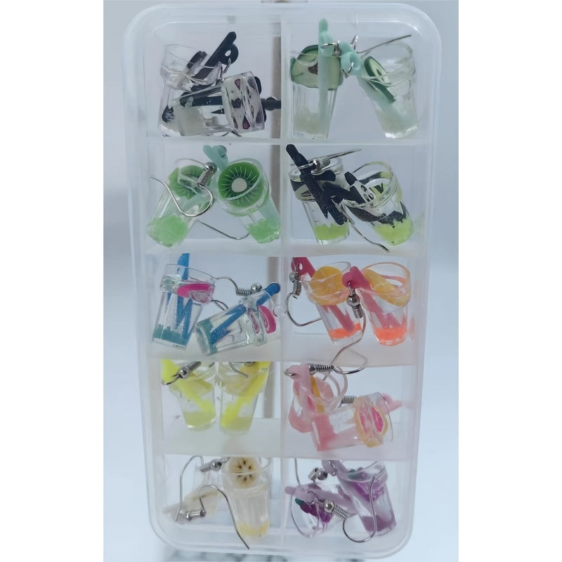 Luminous Fruit Cup Earrings Beverage Bottle Milk Tea Cookie Dice Earrings