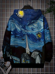 Men's Starry Night Print Hoodie Graphic Sweatshirt