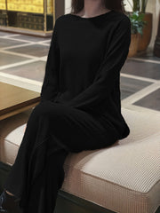 Ribbed Knit Lounge Set Solid Long Sleeve Top & Pants