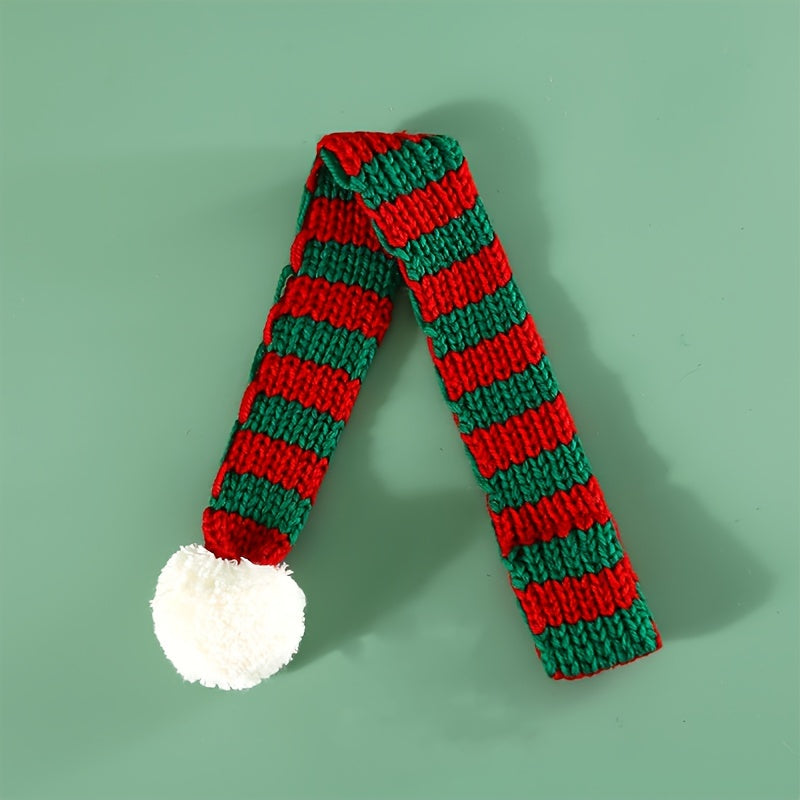 Striped Pet Christmas Scarf Cats Dogs Rabbits Wool Ball Warm Neck Bib