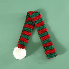 Striped Pet Christmas Scarf Cats Dogs Rabbits Wool Ball Warm Neck Bib