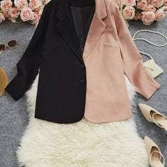 Colorblock Lapel Collar Button Front Blazer Plus Size