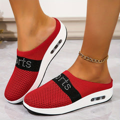 Women's Rhinestone Letter Sport Slippers Breathable Mesh Chunky Sneakers