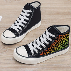 Leopard Print Plush Lined Chunky Canvas Sneakers