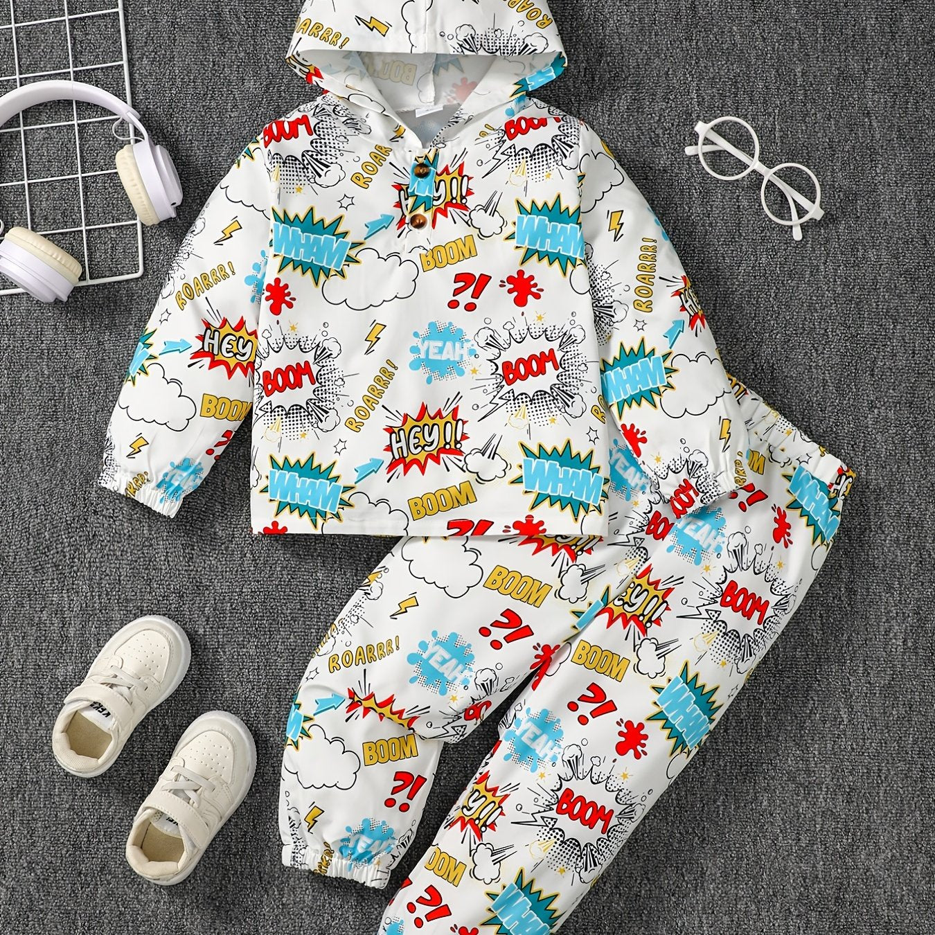 Boys Comics Letter Hoodie & Sweatpants Set