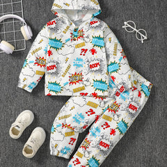 Boys Comics Letter Hoodie & Sweatpants Set
