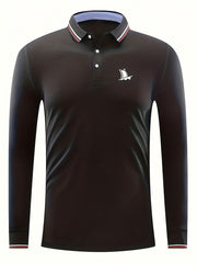 Sail Boat Pattern Men's Long Sleeve Polo Shirt