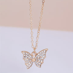 Golden Butterfly Pendant Necklace Rhinestone Earrings Ring Pearl Jewelry Set