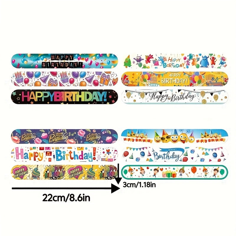24pcs Happy Birthday Slap Bracelets Quick Snap Bands Party Favors for Kids Teens