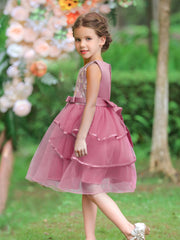 Girls Sleeveless Flower Embroidery Mesh Princess Dress