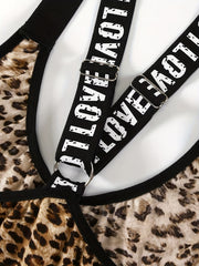 Plus Size Leopard Print T Back Wireless Bra & Panty Set