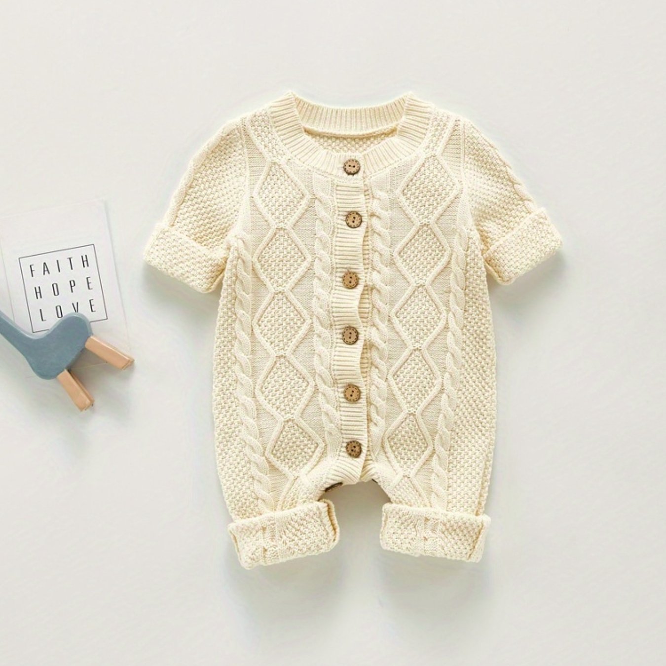 Baby Knit Bodysuit Button Down Short Sleeve Sweater Romper
