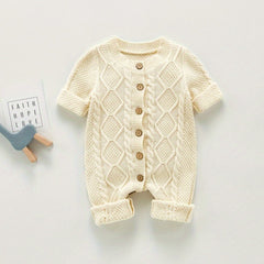 Baby Knit Bodysuit Button Down Short Sleeve Sweater Romper