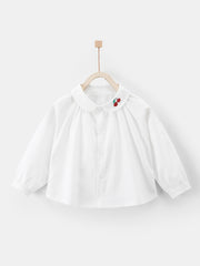 Girls Cherry Embroidered Long Sleeve Top for Autumn and Spring