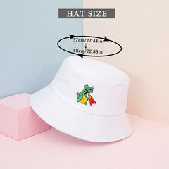 Dinosaur Embroidery Bucket Hat Solid Casual Summer Sunscreen Fisherman Cap