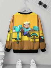 Pixel King 3D Print Boys Vitality T-shirt Lightweight Round Neck Long Sleeve Top