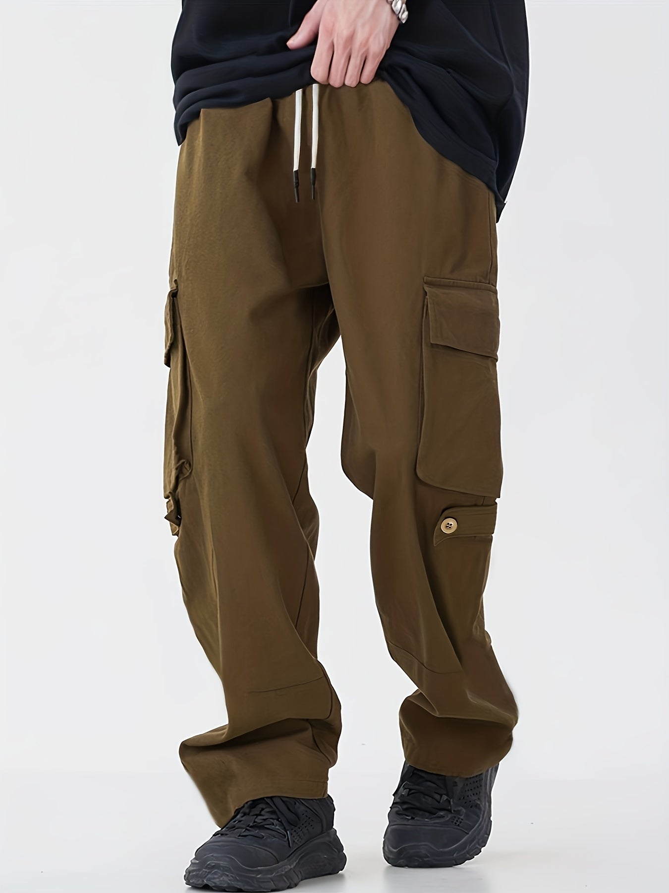 Men's Cargo Pants with Solid Flap Pockets - Loose Casual Baggy Work Pants