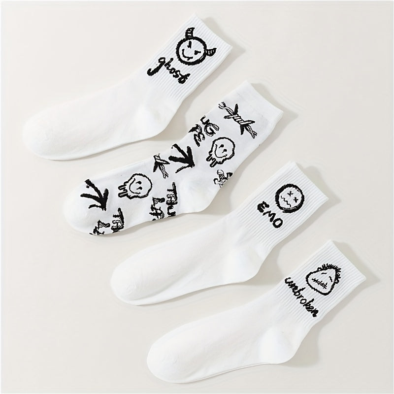 4 Pairs Cartoon Print Socks Halloween Mid Tube Women's Stockings