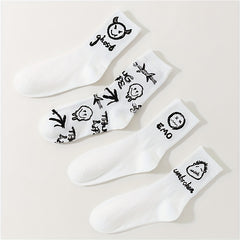 4 Pairs Cartoon Print Socks Halloween Mid Tube Women's Stockings
