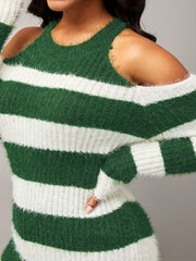 Colorblock Eyelash Cold Shoulder Sweater