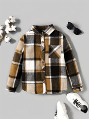 Boys Plaid Windbreaker Lapel Jacket Long Sleeve Button Down