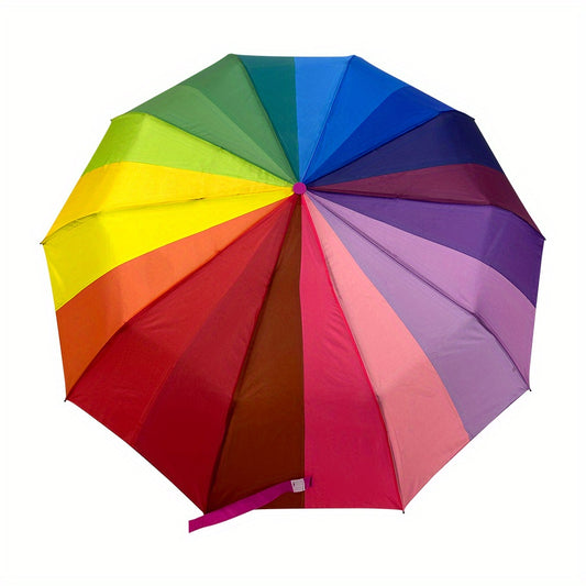 Rainbow Auto Folding Umbrella Windproof Sunshade UV Protection
