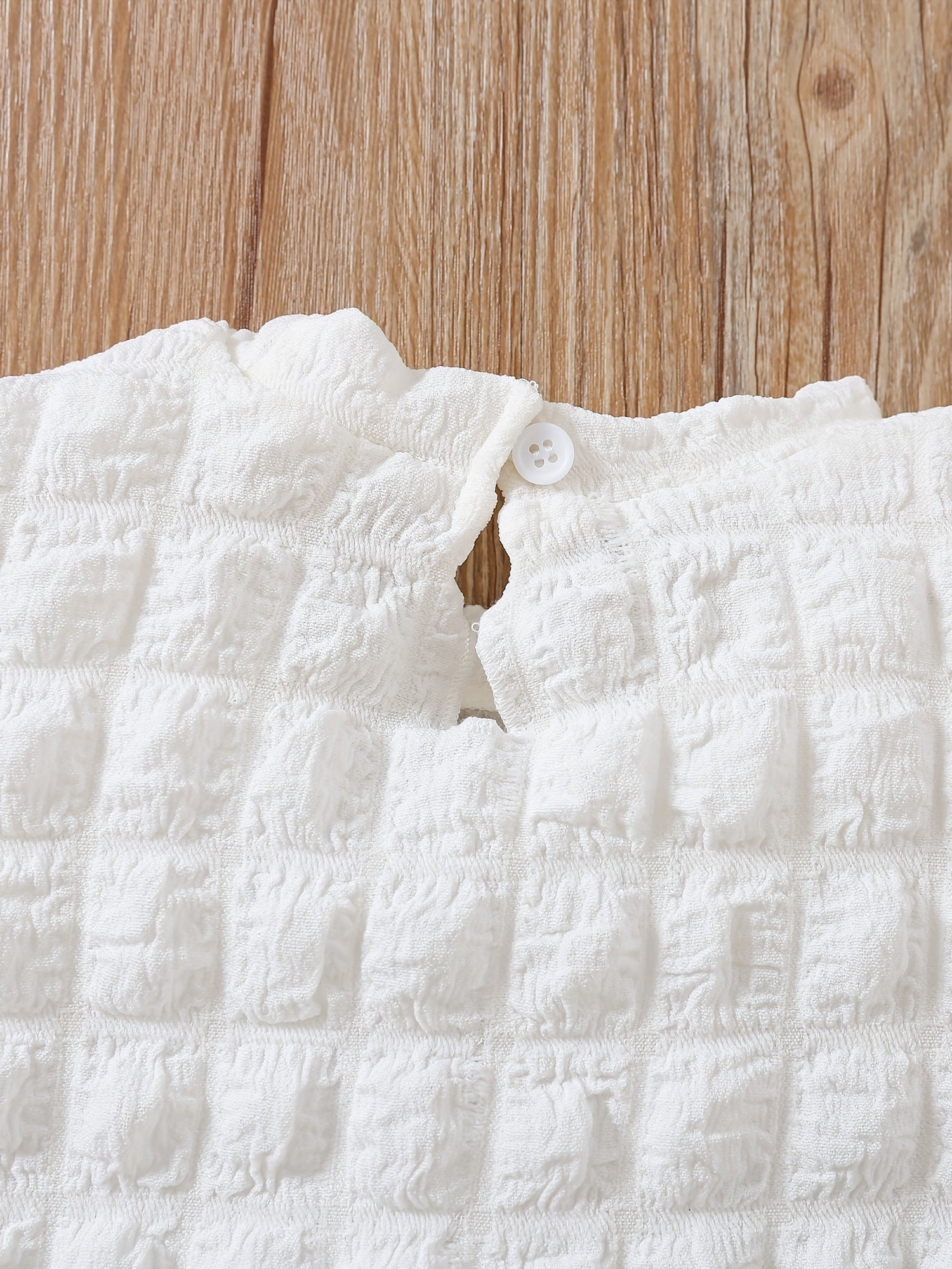 Girls Summer Frilled Trim Puff Blouse Round Neck Short Sleeved T-Shirt