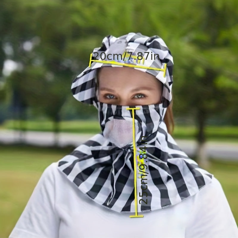 Plaid Pattern UV Fan Sun Hat for Women
