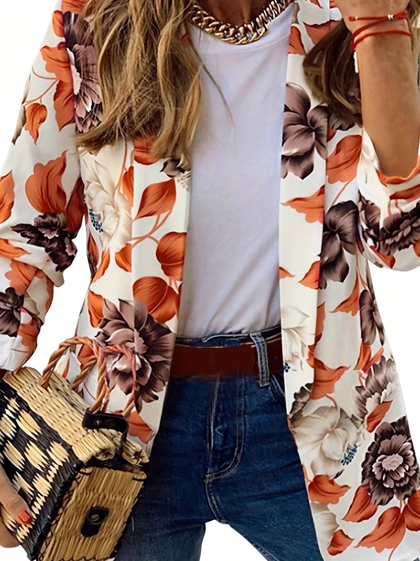 Floral Print Long Sleeve Office Blazer