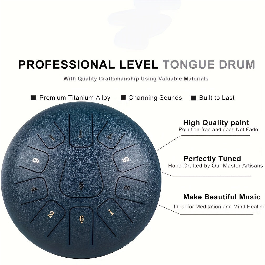 Steel Tongue Drum 11 Note 12 Inch with Music Book, Mallets and Carry Bag