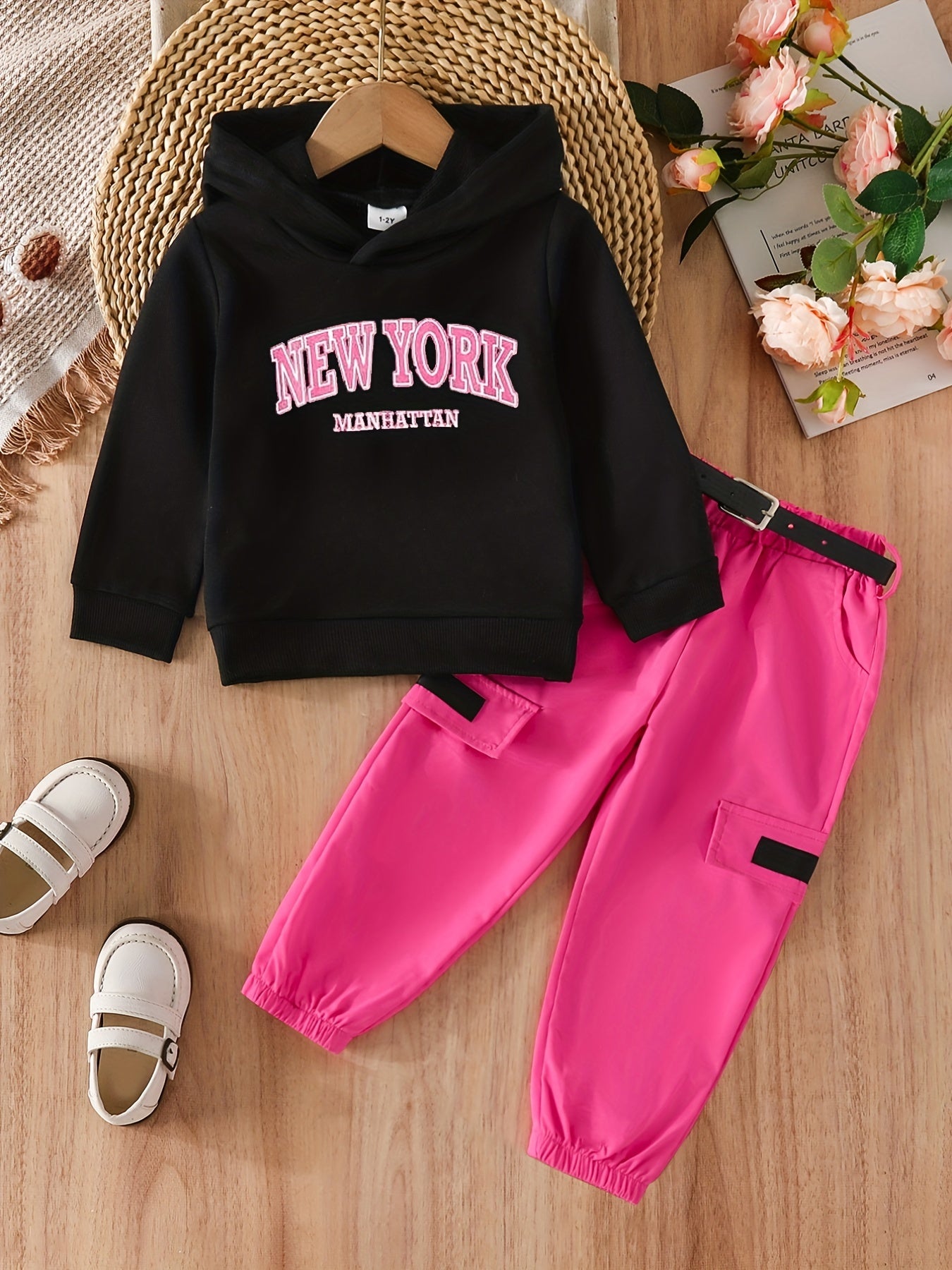 YORK Girl's Hoodie & Cargo Pants Set for Toddler Kids