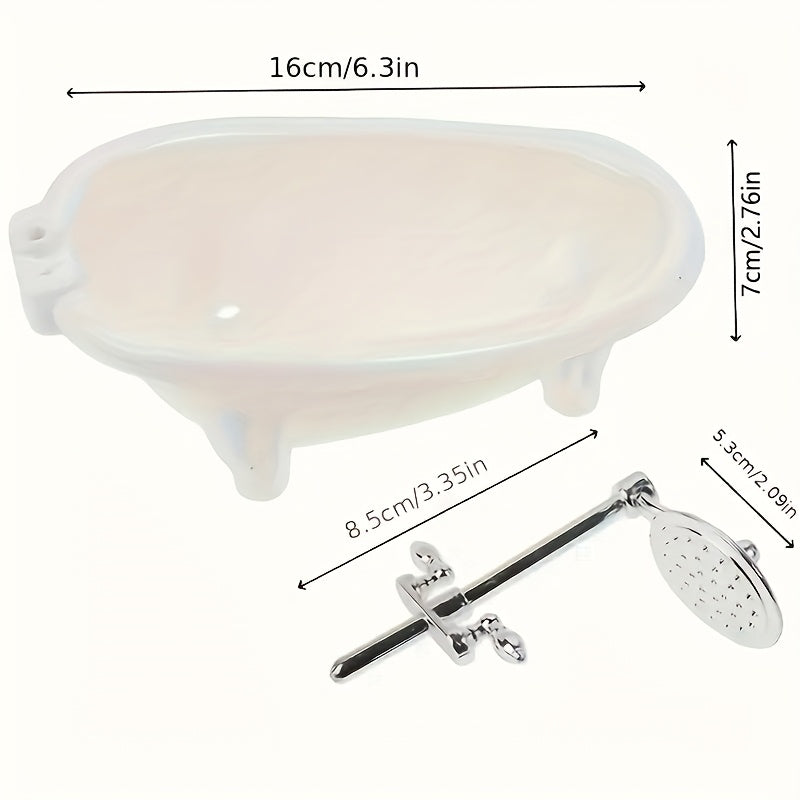 Dollhouse Mini Bathtub with Showerhead for Display and Home Decor