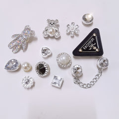 Triangle Silver Pearl Bear Rhinestone Shoe Decor Set